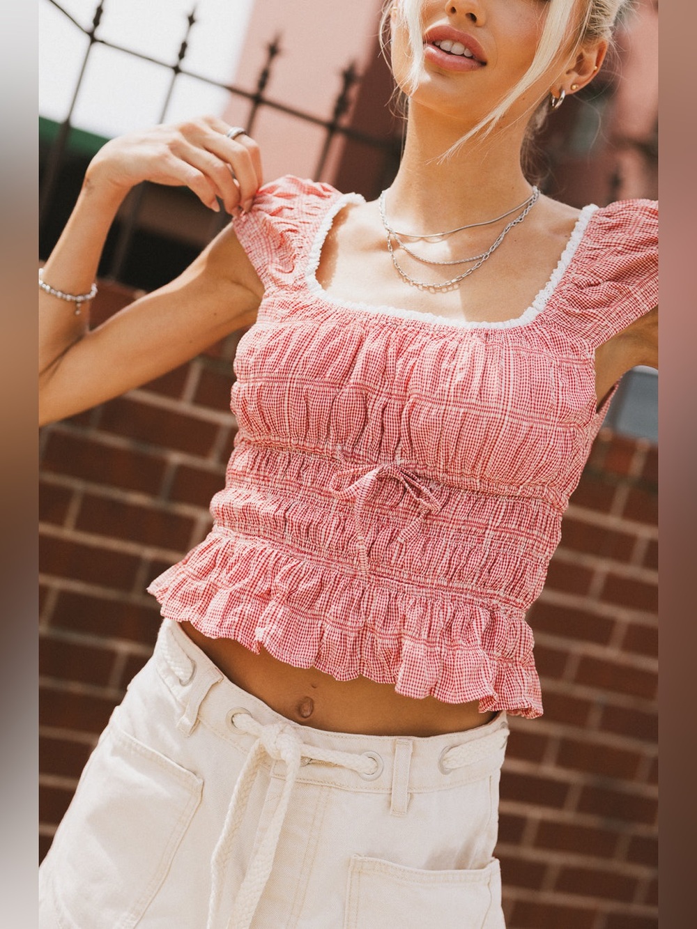 Bohme Le Lis Mimi Gingham Top in Red